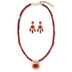 The Metropolitan Museum of Art Classical Carnelian Pendant Necklace And Chandelier Earrings Set Best