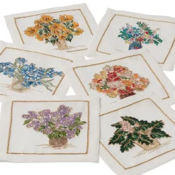 The Metropolitan Museum of Art Kim Seybert Embroidered Bouquets Linen Cocktail Napkin Set New