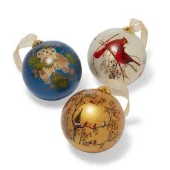 The Metropolitan Museum of Art Winter Birds Hand-Painted Glass Ornament Set New
